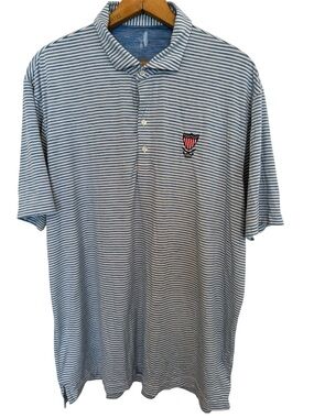 Johnnie-O Featherweight Polo Shirt Mens Large Stripe Golf Washington Golf Logo